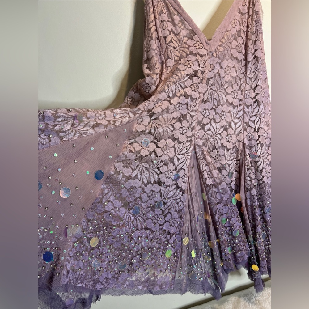 Free People Time After Time Embellished Whimsical Sequins Lace Mini Dress - Picture 5 of 9